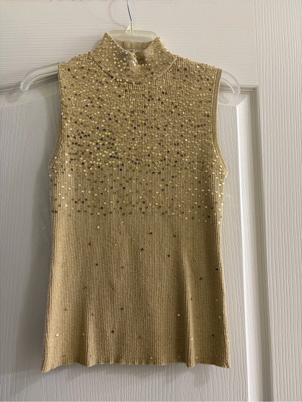 Gold Sequin Mock Neck Sleeveless Top